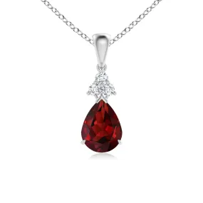 1 CT. Claw-Set Garnet Drop Pendant with Trio Diamonds