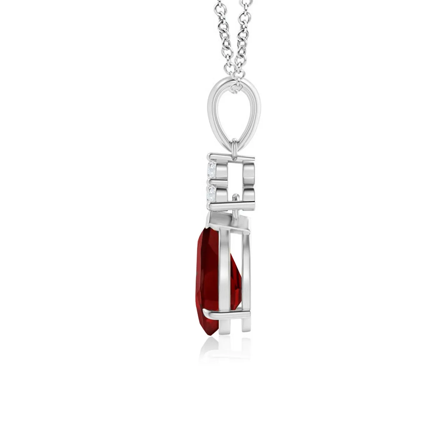 1 CT. Claw-Set Garnet Drop Pendant with Trio Diamonds