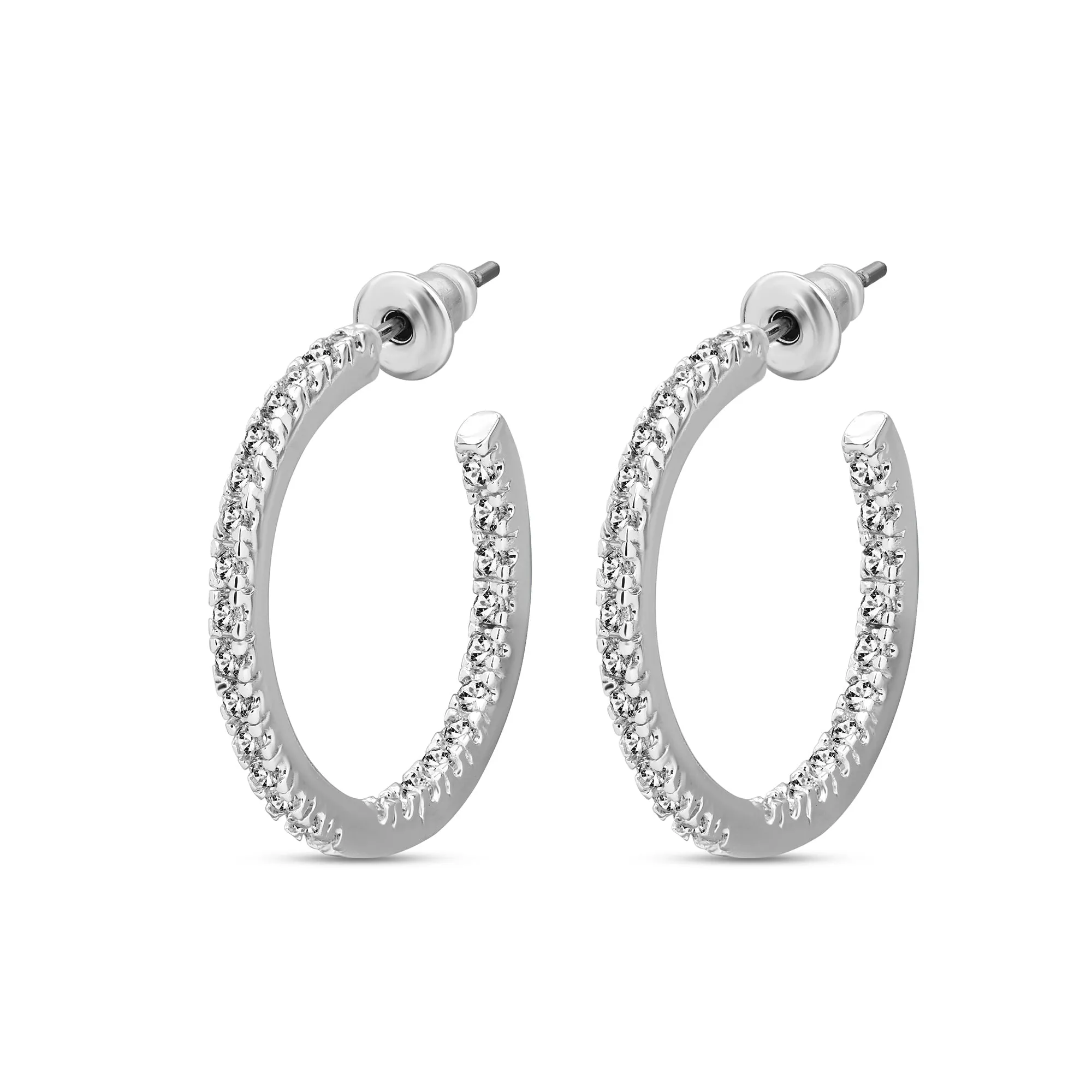 Accessorize London Women's Sterling Silver-Plated Sparkle Cubic Zirconia Front And Back Hoops Earrings