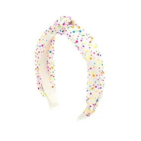 Bari Lynn Tulle Jeweled Neon Knot Headband - White