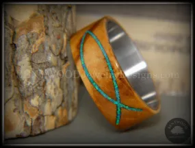 Bentwood Ring - Ichthys Exotic Bethlehem Olivewood and Opal Inlay on Titanium