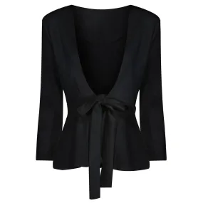 Black Long Sleeve Tie Front Jacket