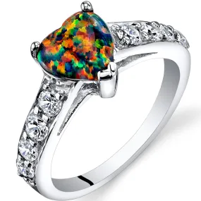 Black Opal Ring Sterling Silver Heart Shape 1 Carat Size 8