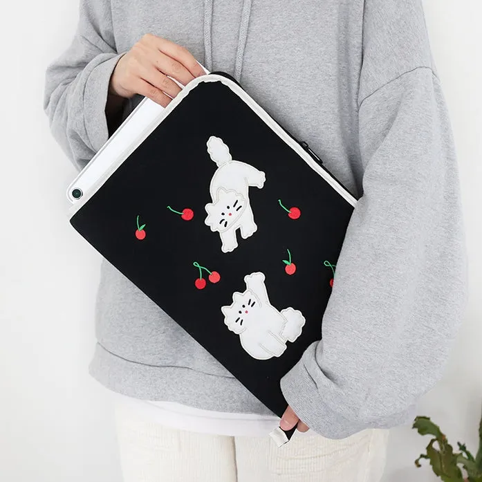 Cute Animal Characters 13 Open Laptop Sleeves Pouches Square Cases Covers Embroidery Skins Purses Handbags Soft Protection