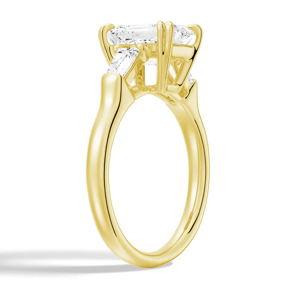 Double Prong Emerald-Cut Engagement Ring with Tapered Baguette Stones