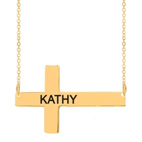 Engraved Horizontal Cross Necklace with Bracelet Option