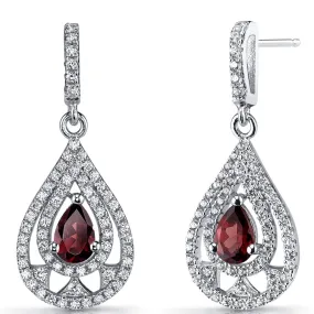 Garnet Drop Earrings Sterling Silver Pear Shape 1 Carat