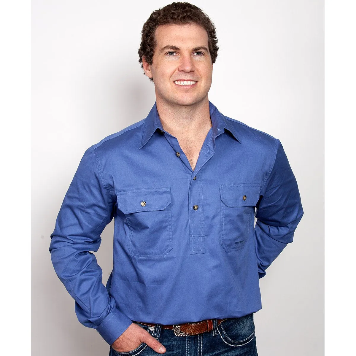 Just Country Cameron 1/2 Button Workshirt - Blue