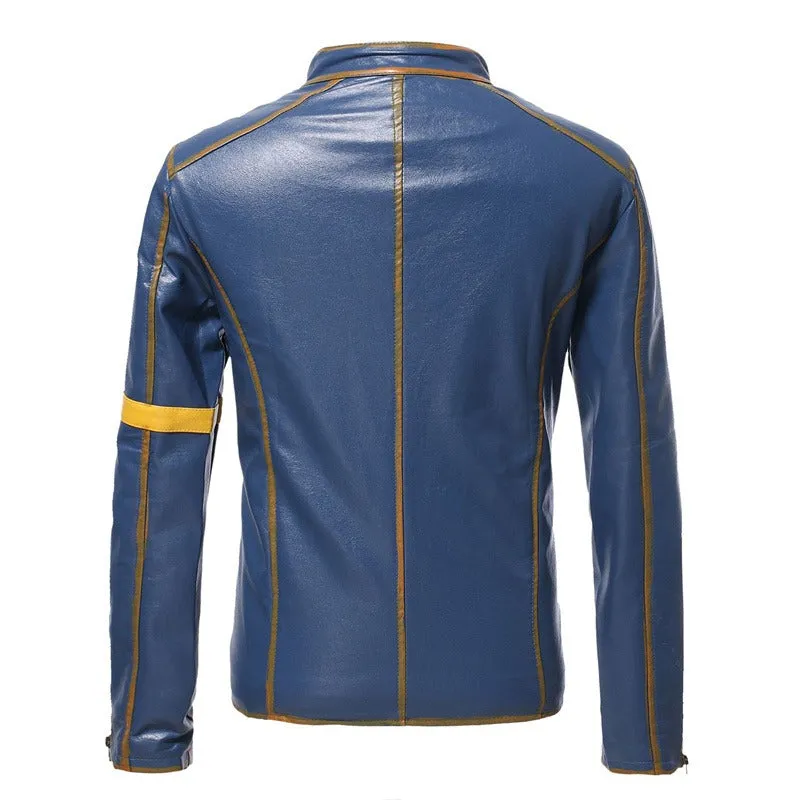 Men Vintage Stand Collar Zipper Riding Cardigan Jacket Motorcycle Casual Leather Jacket | D8H302