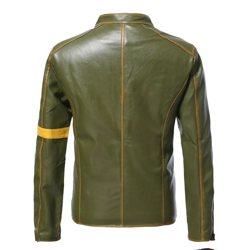 Men Vintage Stand Collar Zipper Riding Cardigan Jacket Motorcycle Casual Leather Jacket | D8H302