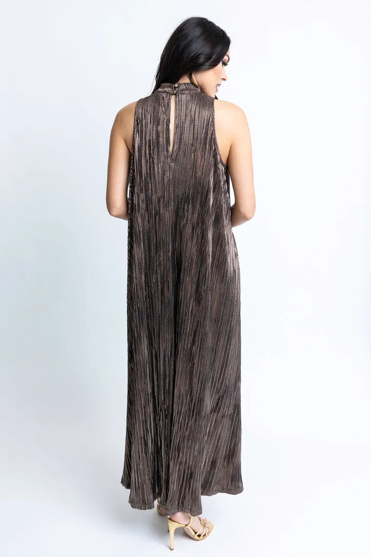 Metallic Halter Maxi Dress