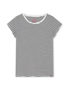 Organic Jersey Stripe Teasy Tee FAV, White/Black