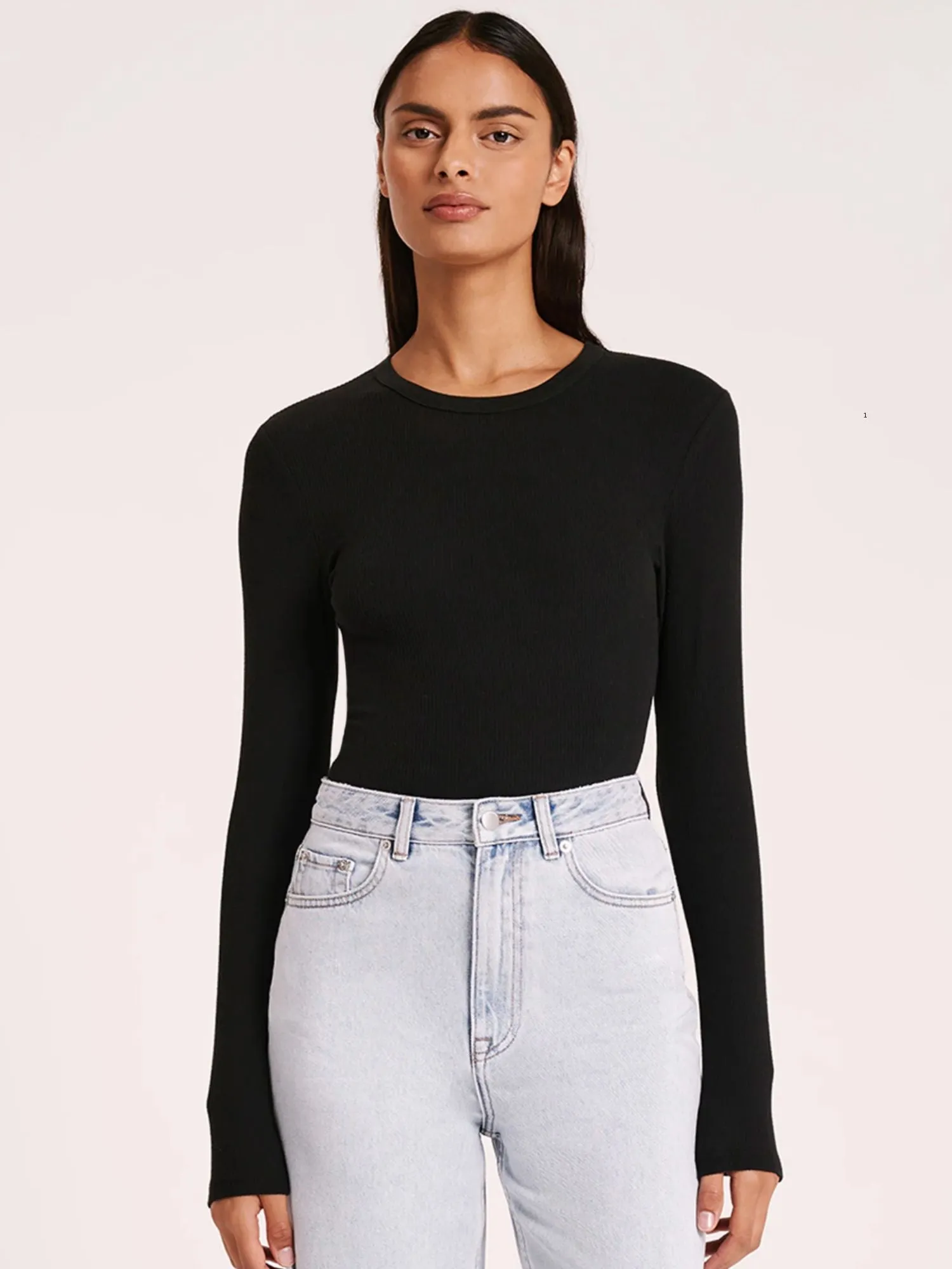 Organic Ribbed Long Sleeve Top | Black