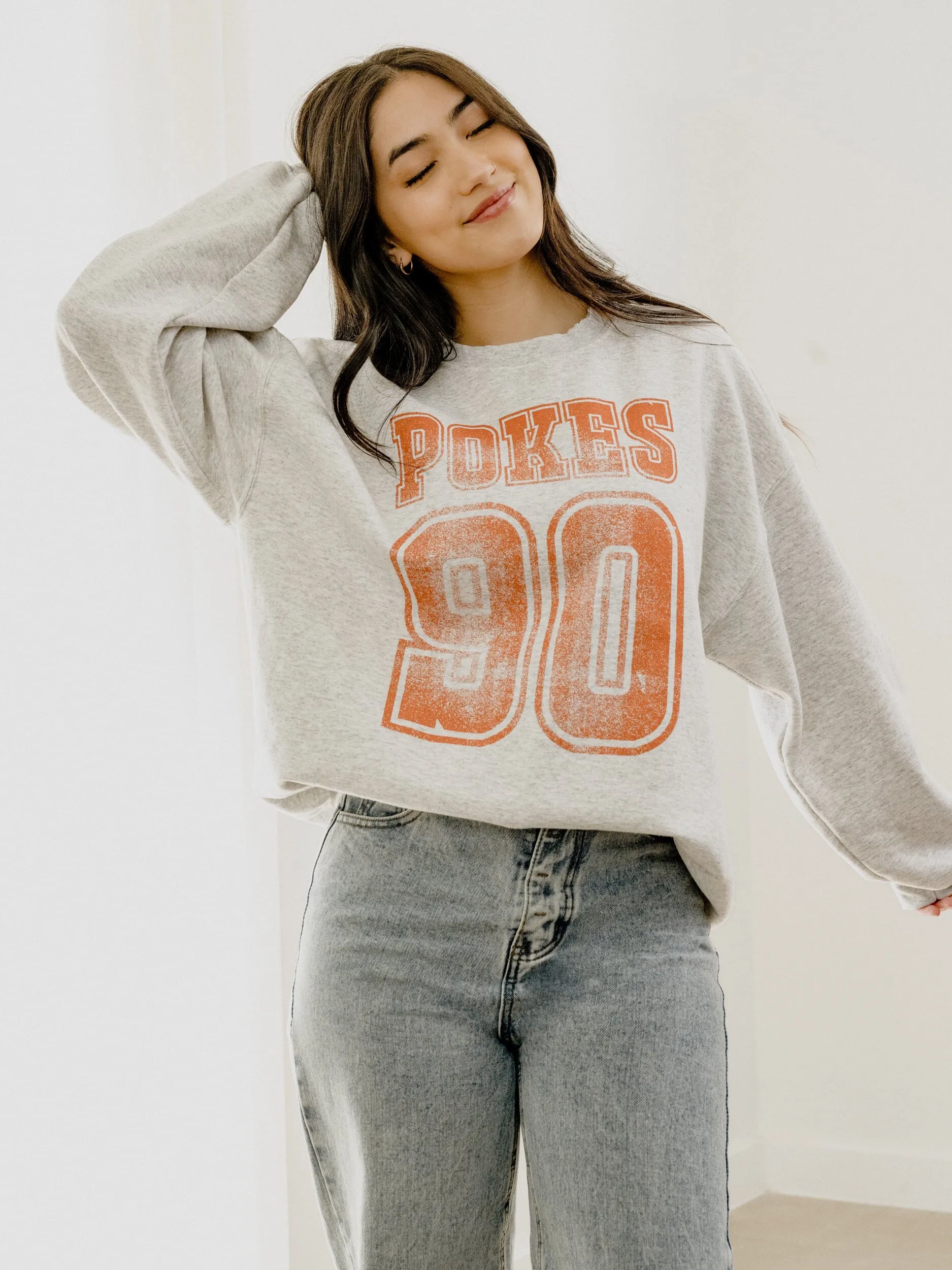 OSU Cowboys Player Ash Gray Thrifted Sweatshirt