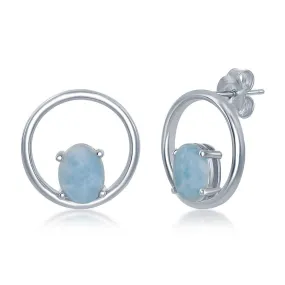 Oval Larimar Open Circle Earrings