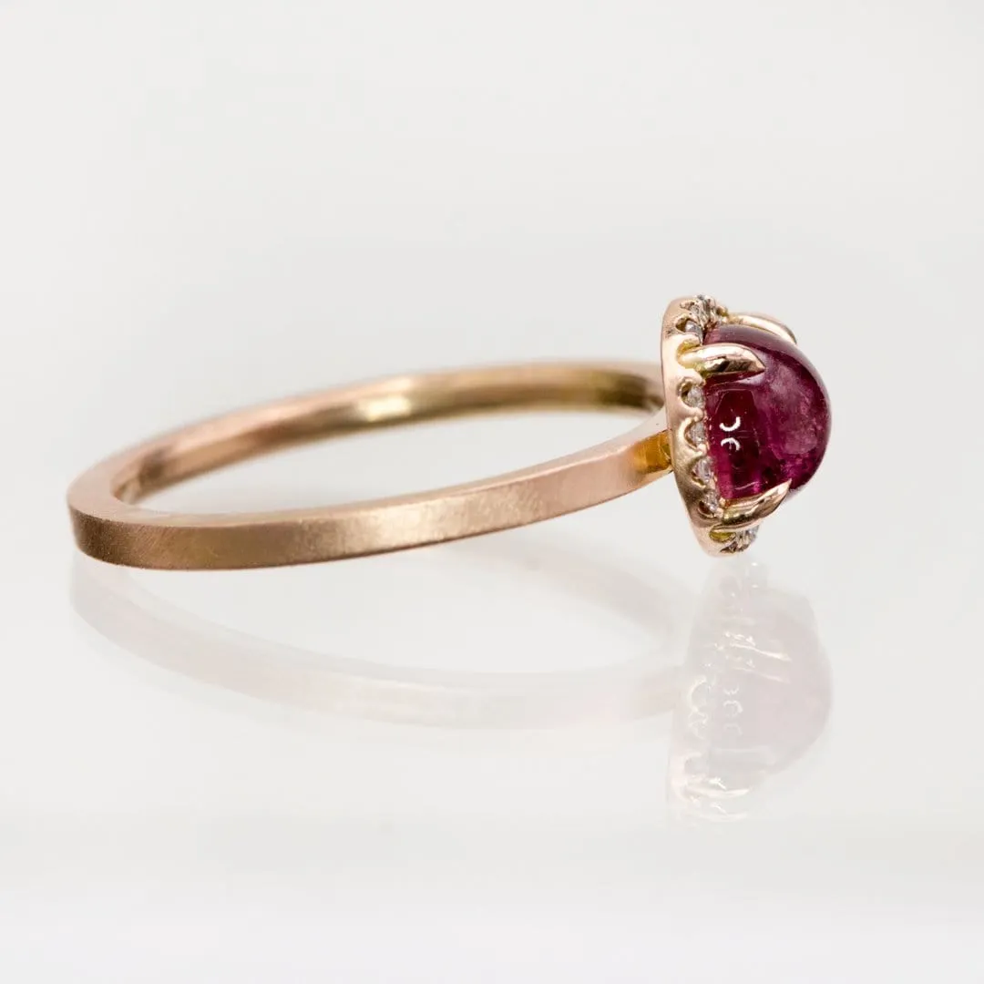 Pink Tourmaline & White Diamond Halo Rose Gold Cocktail Ring, size 4 to 9