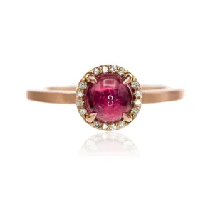 Pink Tourmaline & White Diamond Halo Rose Gold Cocktail Ring, size 4 to 9