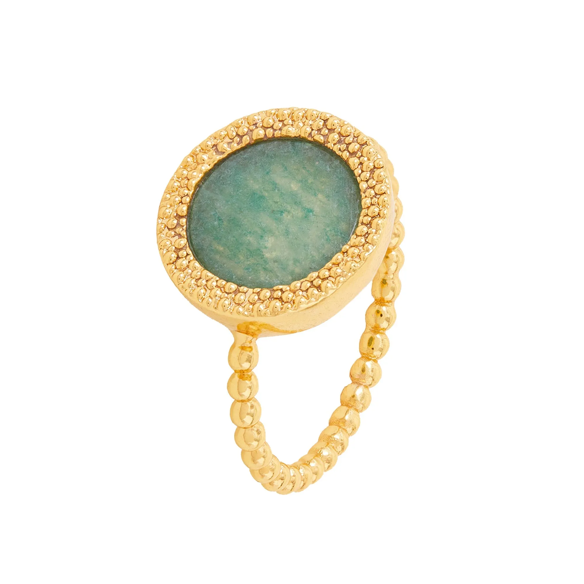 Real Gold Plated Z  Green Aventurine Bobble Ring-Small