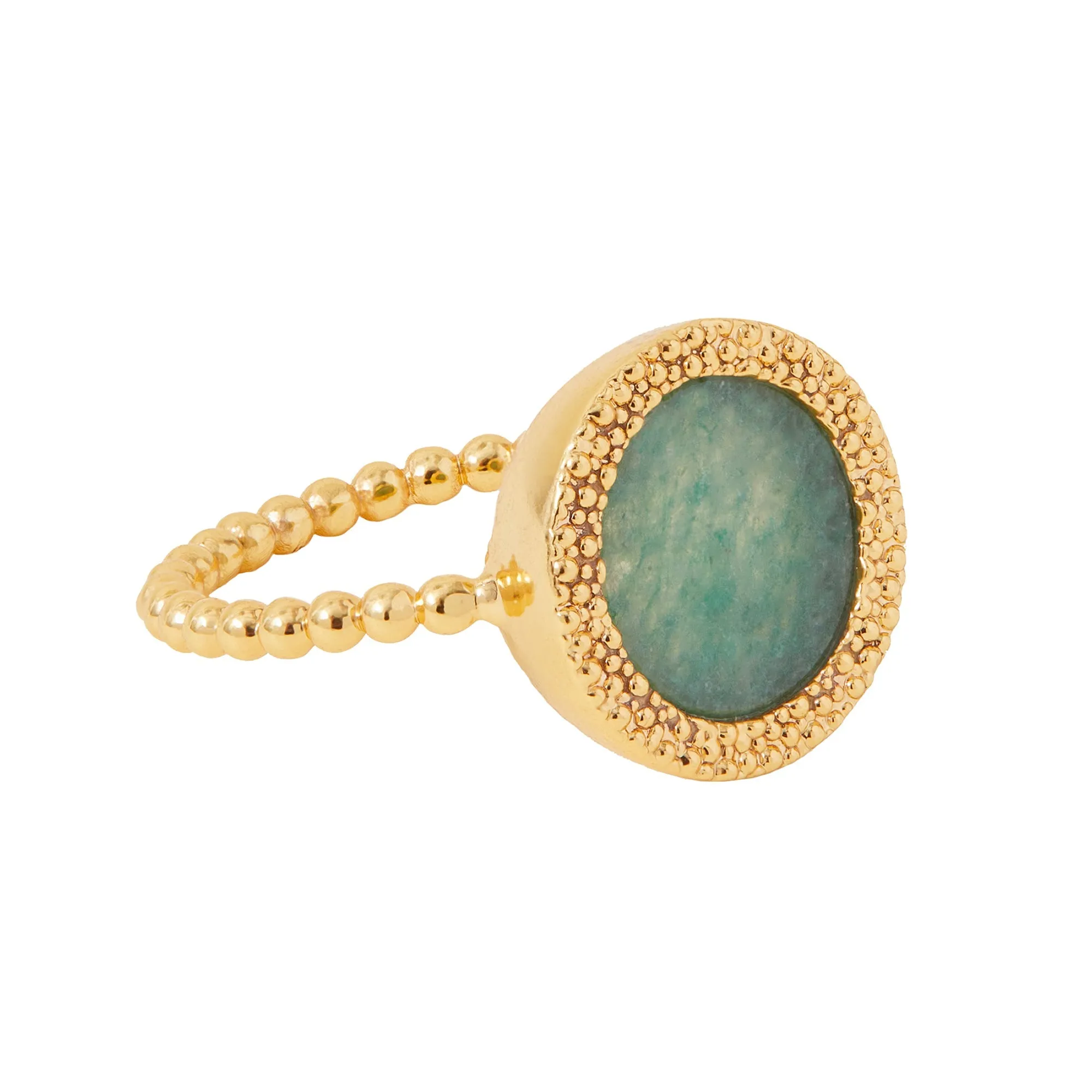 Real Gold Plated Z  Green Aventurine Bobble Ring-Small