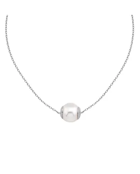 Rhodium Choker with a 10mm Round White Pearl, 13   4 Length, Nuada Collection