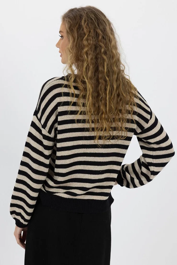 Sierra Black Stone Stripe Knit Jumper