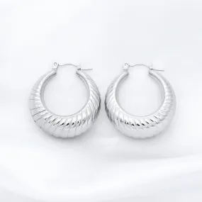 Stainless Steel Twisted Pattern Hoop Earrings - Silver