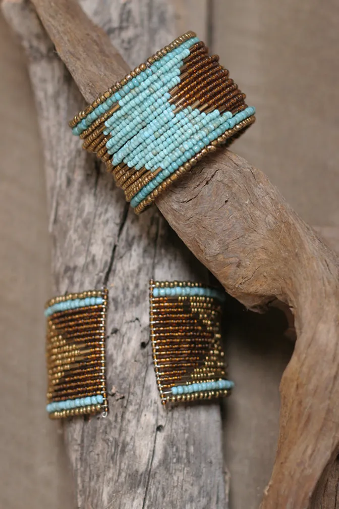 Turquoise and Gold Beaded Cuff Bracelet