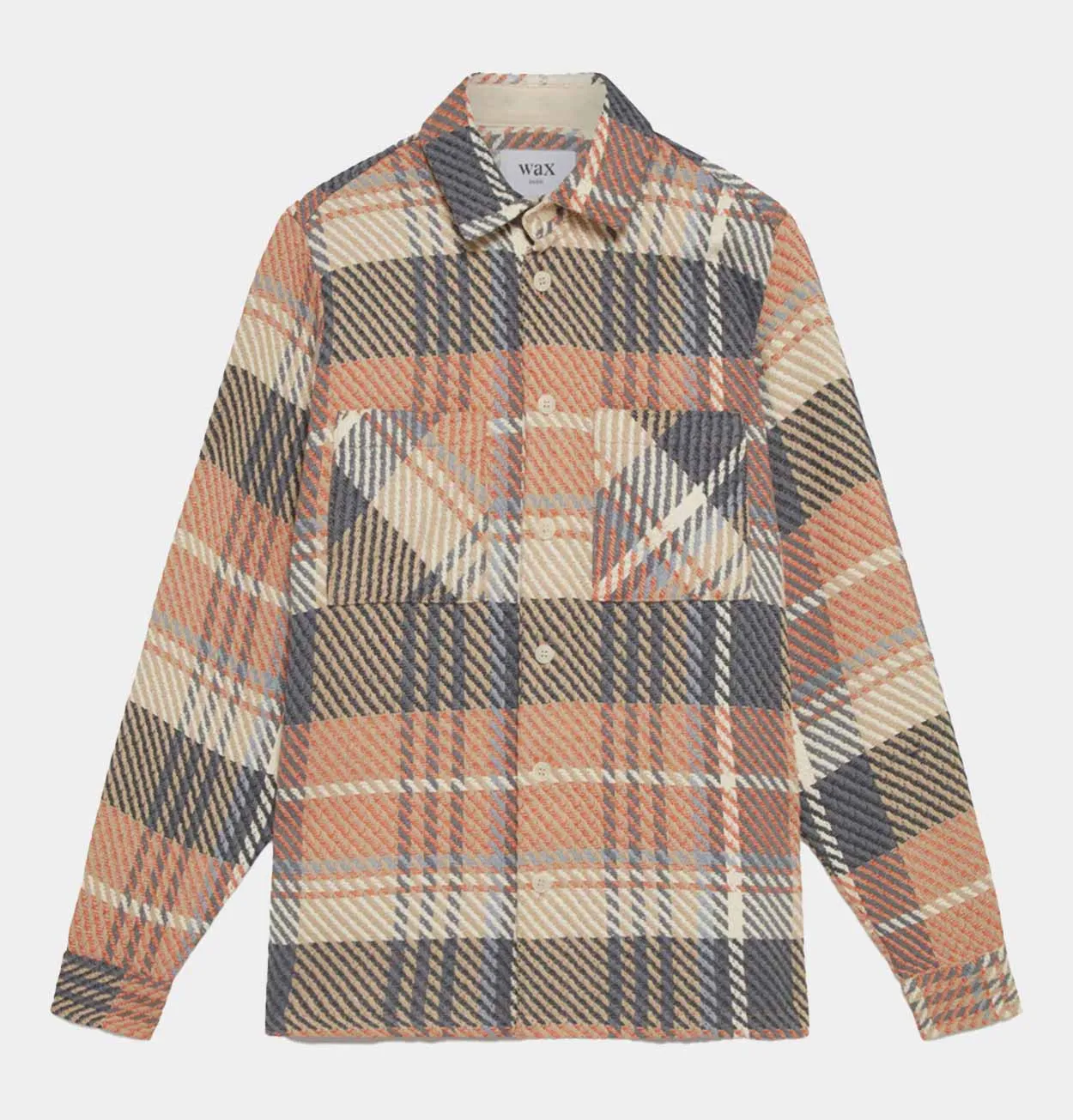 Wax London Whiting Overshirt in Orange & Grey Madras Check