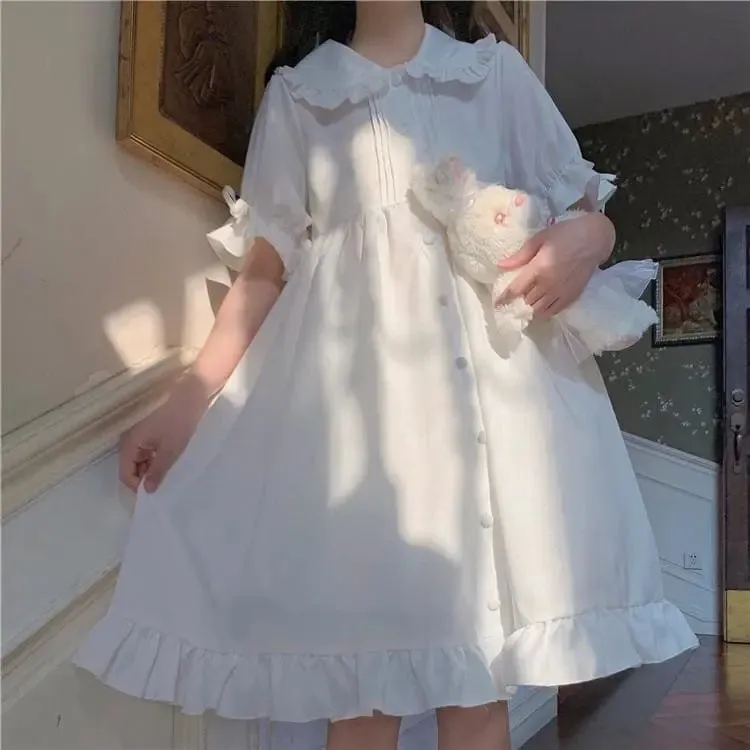 White Blossom Kawaii Princess Lolita Ruffle Dolly Girl Dress