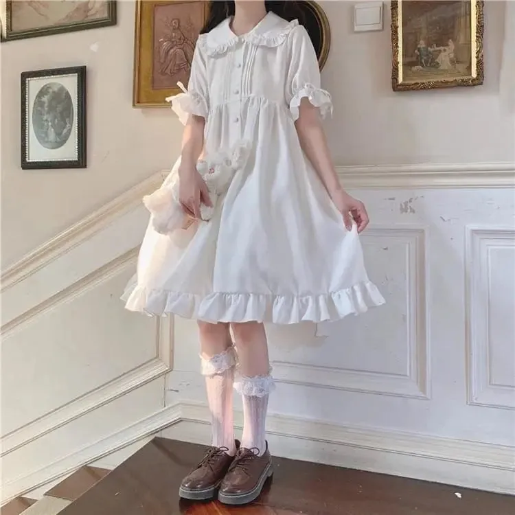 White Blossom Kawaii Princess Lolita Ruffle Dolly Girl Dress