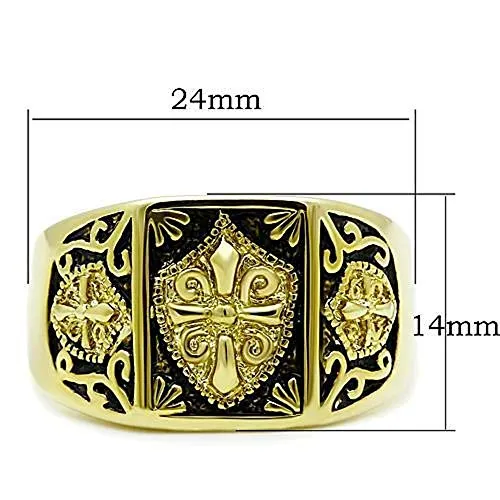 WildKlass Stainless Steel Cross Ring IP Gold Men Epoxy Jet