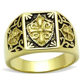 WildKlass Stainless Steel Cross Ring IP Gold Men Epoxy Jet