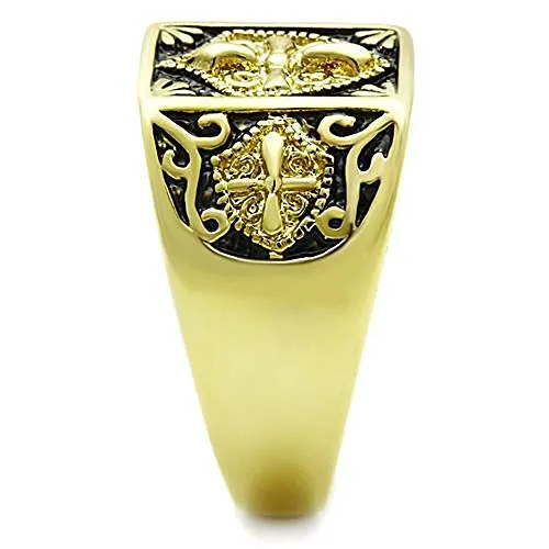 WildKlass Stainless Steel Cross Ring IP Gold Men Epoxy Jet